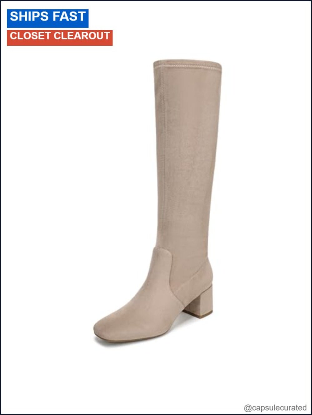 Knee High Boots Block Heel Square Toe Zip Faux Leather Comfort
